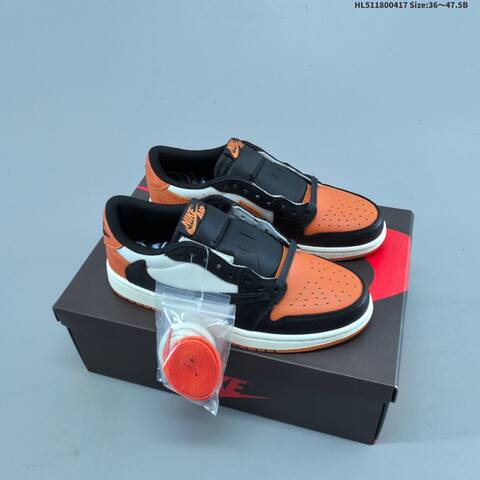 Jordan Air Jordan 1 Low Black White Orange 36 47 5 Casual - Unisex (BS-66163)