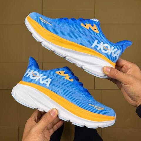 HOKA ONE ONE Clifton 9 Blue Orange White Light Blue Running Shoe Running Sneakers (BS-86867)