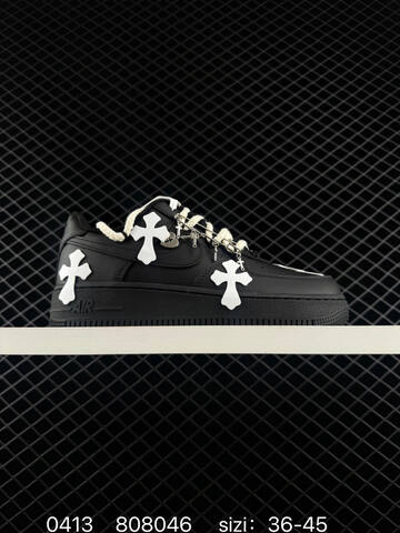Nike Air Force 1 07 Low Chrome Hearts Custom Two Colorways 1 Black With White Cross Patches Off-white Rope Laces Silver Cross Pin Accessories 2 Gradient Pink With Black And White Cross Patches Off-white Rope Laces EU 36-45 Lifestyle - Unisex BS-72132