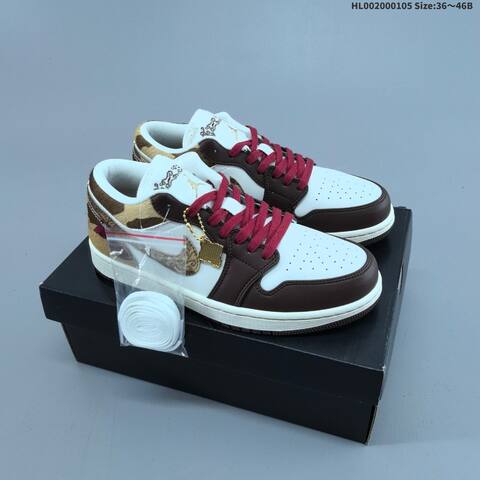 Jordan Air Jordan 1 Low White Brown Burgundy Gold 36 46B Casual - Women s BS-67099