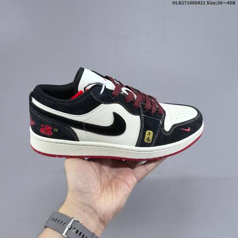 Nike Air Jordan 1 Low Black White Red 36 45 Casual - Unisex (BS-66107)