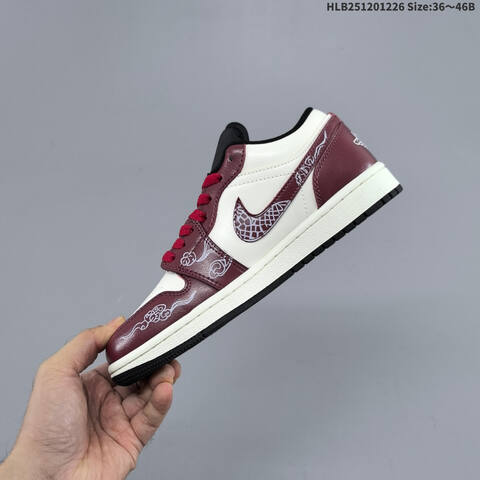 Nike Air Jordan 1 Low White Burgundy Red Black 36 46 Lifestyle - Unisex (BS-67255)