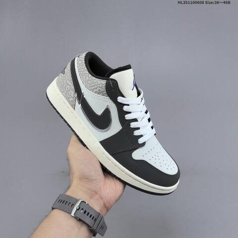 Jordan Air Jordan 1 Low Black White Grey 36 46B Casual - Women s BS-65795