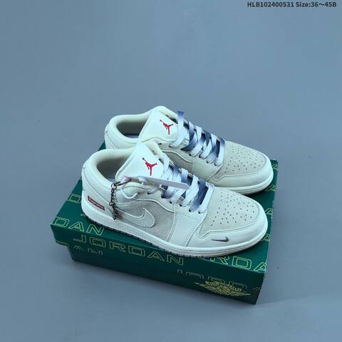 Jordan Air Jordan 1 Low Cream White With Grey And Red Accents 36 45 Casual - Unisex (BS-65830)