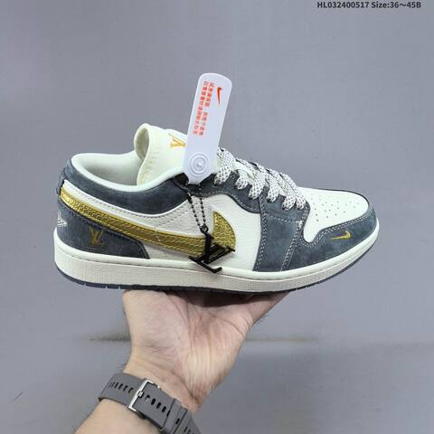 Nike Air Jordan 1 Low Grey White Gold 36 45B Basketball - Women's (BS-65937)