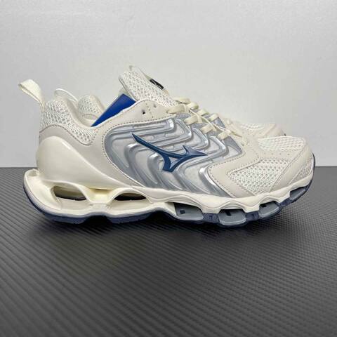 Mizuno WAVE PROPHECY J1 GC258384 Off White Silver Navy Running Shoe Running Sneakers (BS-86775)