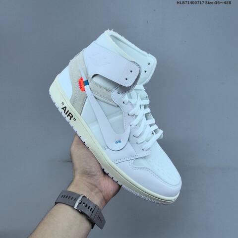 Nike Off-White x Air Jordan 1 Retro High OG White Cream With Gray Suede And Orange Blue Accents 36 48B Casual - Women s BS-66145