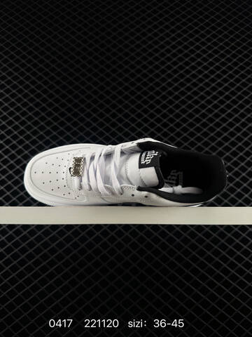 Nike Air Force 1 07 Low White With Metallic Black Swoosh Black Heel Tab And Lining EU 36-45 Lifestyle - Unisex (BS-72040)