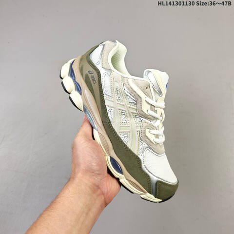 ASICS Gel-NYC White Silver Olive Green Cream EU 36-47 Running Shoe Running Sneakers - Unisex (BS-69207)