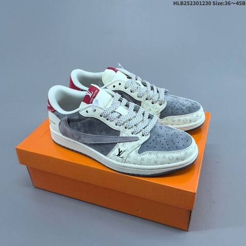 Nike Air Jordan 1 Low gray/white/red with monogram pattern 36~45 lifestyle