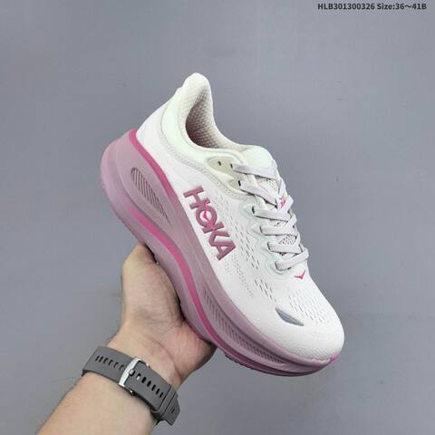 HOKA ONE ONE Bondi 8 White Light Pink Dark Pink EU 36-41 Running Shoe Running Sneakers - Unisex (BS-69373)