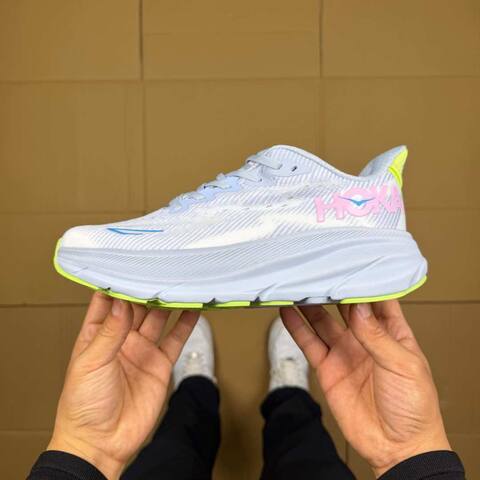 HOKA ONE ONE Clifton 9 Light Grey Blue Pink Neon Yellow Running Shoe Running Sneakers BS-86882