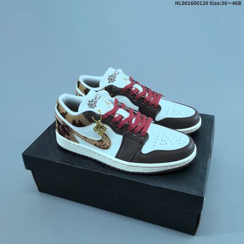 Jordan Air Jordan 1 Low White Brown Red With Gold Accents 36 46B Lifestyle - Women's (BS-66913)