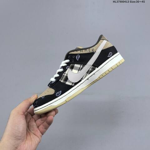 Nike Travis Scott x SB Dunk Low Black Khaki White Beige EU 36-45 Skate Shoe - Unisex (BS-60766)