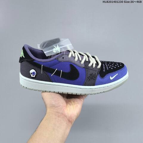 Nike Air Jordan 1 Low OG Black Purple Gray With White Laces 36 46 Casual - Unisex (BS-67179)
