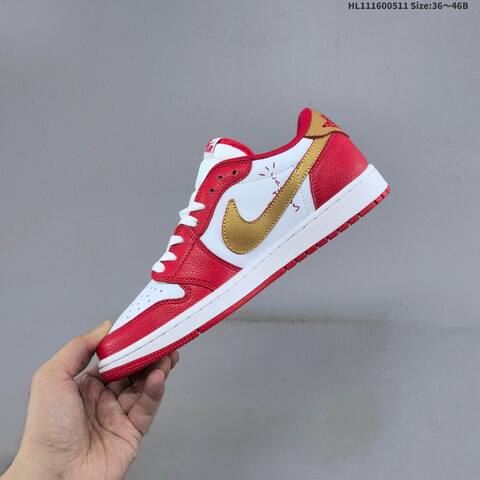 Nike Air Jordan 1 Low White Red Gold 36 46B Casual - Women's (BS-65994)