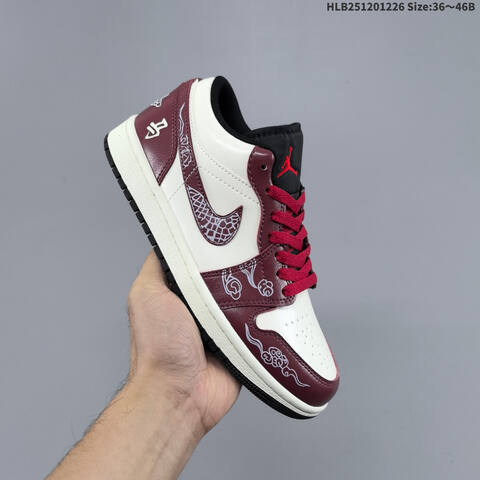 Nike Air Jordan 1 Low White Burgundy Red Black 36 46 Lifestyle - Unisex (BS-67255)