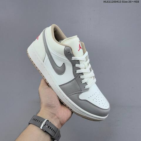 Jordan Air Jordan 1 Low Sail Grey White Red 36 46B Casual - Women s BS-66205