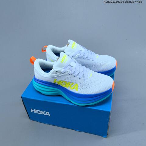 HOKA Bondi 8 Light Grey Pale Yellow Neon Yellow EU 36-45 Running Shoe Running Sneakers - Unisex (BS-69375)