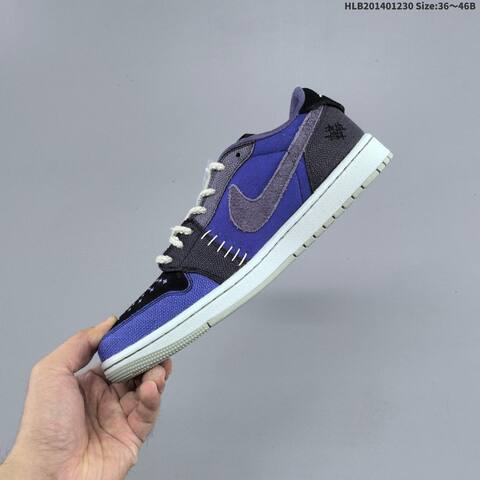 Nike Air Jordan 1 Low OG Black Purple Gray With White Laces 36 46 Casual - Unisex (BS-67179)