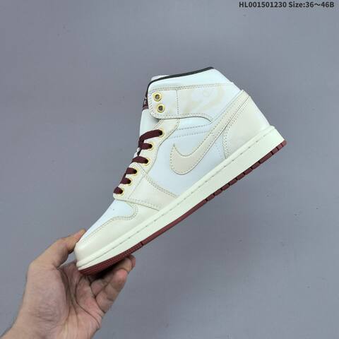 Jordan Air Jordan 1 Mid White Burgundy Cream Black EU 36-46 Basketball - Unisex (BS-67182)