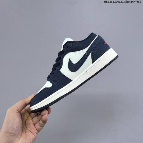 Jordan Air Jordan 1 Low Obsidian Suede Navy White Yellow 36 46B Casual - Women's (BS-66891)