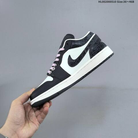 Jordan Air Jordan 1 Low SE Black White With Pink Laces And Iced Carmine Accents 36 46B Lifestyle - Women's (BS-66004)