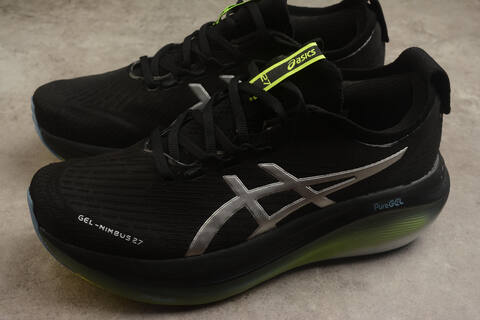 ASICS GEL NIMBUS 27 1011C030 001 Black Silver Yellow Blue US 8 5 EUR 42 UK 7 5 CM 26 5 Running Shoe Running Sneakers - Men's (BS-59743)