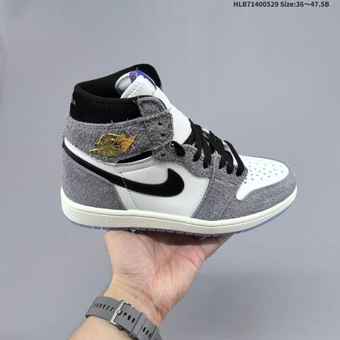 Nike Air Jordan 1 Retro High Gray White Black With Gold Accents 36-47 5 Basketball - Unisex (BS-65850)