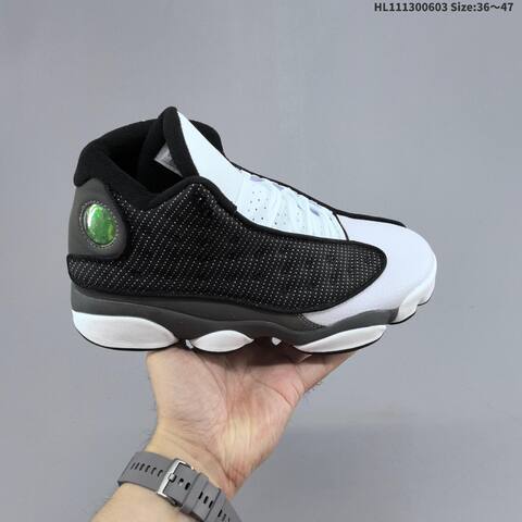 Nike Air Jordan 13 Black White Gray With Green Hologram EU 36-47 Basketball - Unisex (BS-65814)