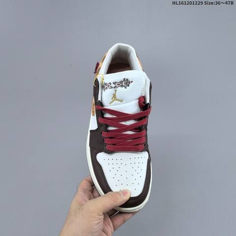 Jordan Air Jordan 1 Low White Brown Gold Red CNY 36 47B Lifestyle - Women's (BS-67193)