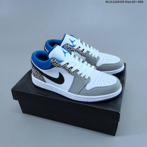 Jordan Air Jordan 1 Low White Blue Navy 36 46B Basketball - Women's (BS-67049)