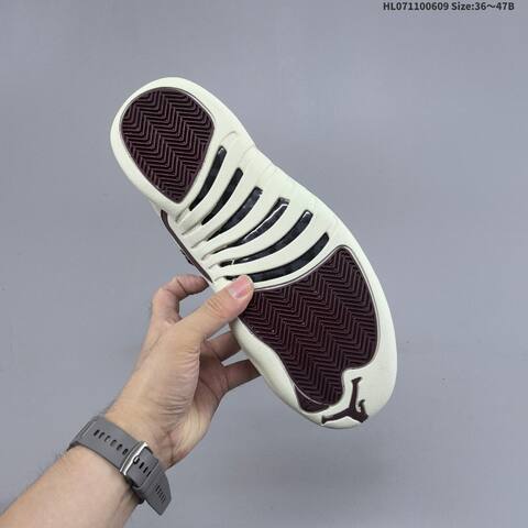Jordan Air Jordan 12 Light Beige White With Maroon Accents 36-47B Basketball - Women's (BS-65788)