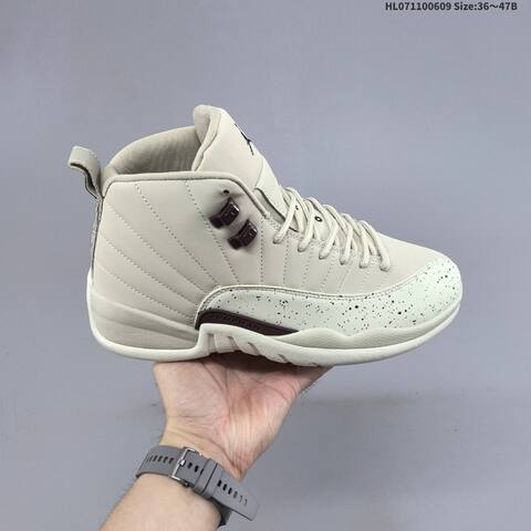 Jordan Air Jordan 12 Light Beige White With Maroon Accents 36-47B Basketball - Women's (BS-65788)