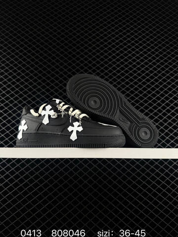 Nike Air Force 1 07 Low Chrome Hearts Custom Two Colorways 1 Black With White Cross Patches Off-white Rope Laces Silver Cross Pin Accessories 2 Gradient Pink With Black And White Cross Patches Off-white Rope Laces EU 36-45 Lifestyle - Unisex (BS-72132)