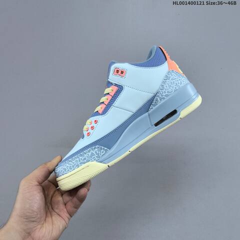 Jordan Air Jordan 3 Retro Light Blue Pink Peach Neon Yellow 36 46B Basketball - Women's (BS-66896)