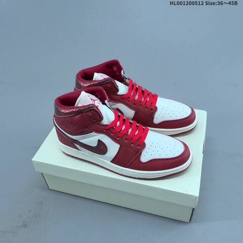 Jordan Air Jordan 1 Mid Red White Cracked Leather EU 36-45 Basketball - Unisex (BS-65987)