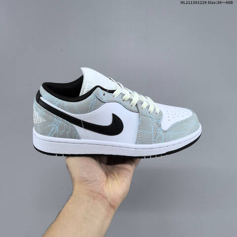 Jordan Air Jordan 1 Low White Gray Black With Blue Lightning Accents 36 46 Basketball - Unisex (BS-67202)