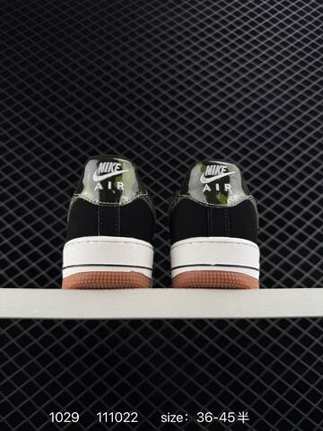 Nike Air Force 1 Low Retro Black White With Camo Metallic Swoosh And Gum Sole EU 36-45 Casual - Unisex BS-74493