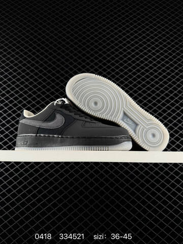 Nike Air Force 1 07 Black With Dark Grey Swoosh Cream Outsole And Collar Trim EU 36-45 Lifestyle - Unisex (BS-72010)