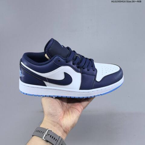Jordan Air Jordan 1 Low Black White Tan Pony Hair And Navy White Light Blue EU 36-46 Basketball - Unisex BS-66173