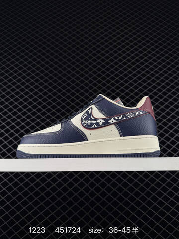 Nike Air Force 1 07 Navy White Burgundy With Supreme And Louis Vuitton-style Monogram Accents 36-45 Casual - Unisex (BS-73548)
