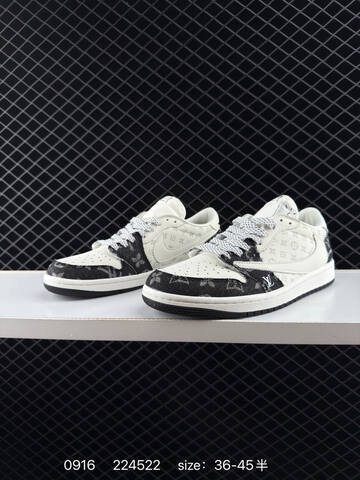 Jordan Air Jordan 1 Low Travis Scott Reverse Mocha Louis Vuitton Custom DM7866-100 Off White Black Grey EU 36-45 Sneaker - Unisex BS-80701