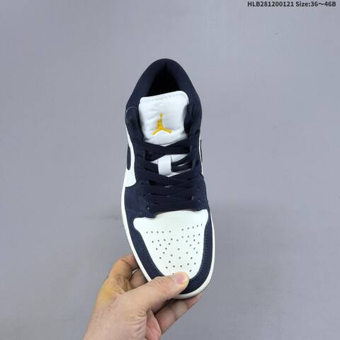 Jordan Air Jordan 1 Low Obsidian Suede Navy White Yellow 36 46B Casual - Women's (BS-66891)
