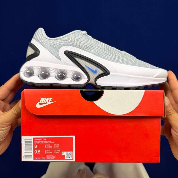 Nike Air Max Dn Light grey white black with blue accents running lifestyle