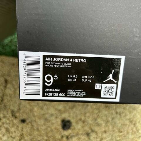 Jordan Air Jordan 4 Retro FQ8138-600 Fire Red White Black US 9 5 UK 8 5 EUR 43 Cm 27 5 Basketball Shoe - Men's (BS-87244)
