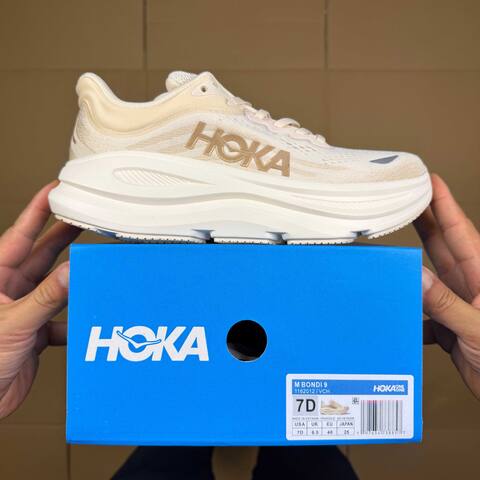 HOKA Bondi 9 Off White Beige Light Blue Running Shoe Running Sneakers (BS-86908)