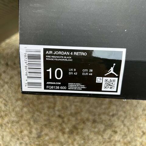 Jordan Air Jordan 4 Retro FQ8138 600 Fire Red White Black US 10 UK 9 BR 42 EUR 44 28 Cm Basketball Shoe - Men's (BS-87248)