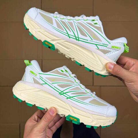 HOKA ONE ONE Mafate Speed 2 White Beige Neon Green Cream Trail Shoe Trail Running Sneakers (BS-86854)