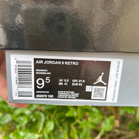 Jordan Air Jordan 9 Retro 302370 160 White Red Black US 9 5 UK 8 5 BR 41 EUR 43 27 5cm Basketball Shoe - Men's (BS-86738)